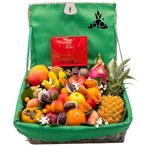 Delicious Basket of Fruits with Chocolates