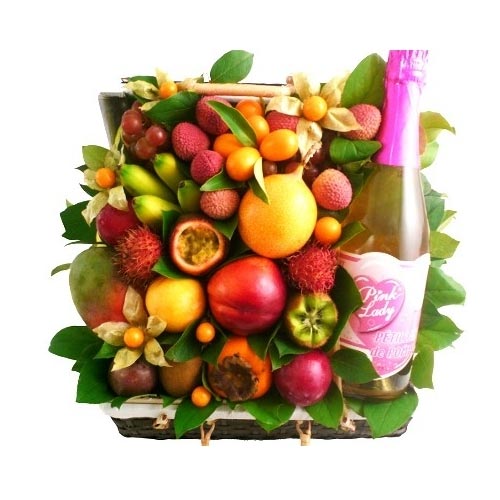 Memorable Happy Hour Fruit N Wine Gift Basket
