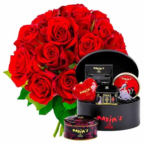 Blossoming Red Rose Bouquet N Chocolate Box Combo