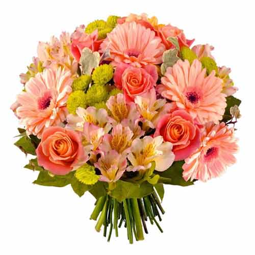 Breathtaking Bunch of Germini and Roses in Pale Tone