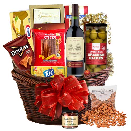 Delicate Savory N Wine Delight Gift Basket