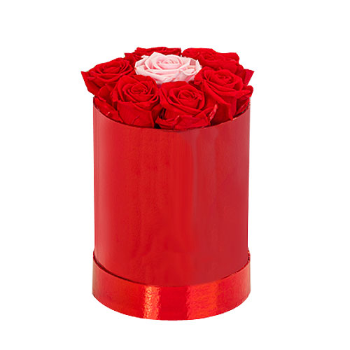 Luxurious Composition of Roses in a Red Round Box