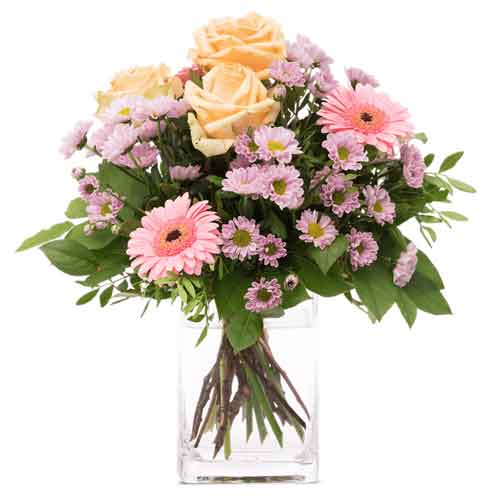 A classic gift, this Silky-Smooth Bouquet of Pink N Peach Mixed Flowers makes an...