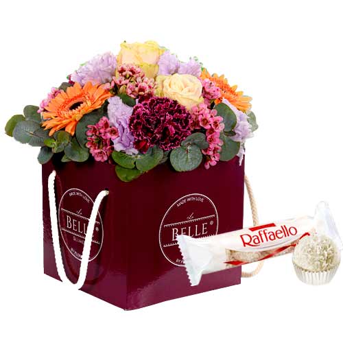 Elite Sheen Flower Box Arrangement with Ferrero Raffaello