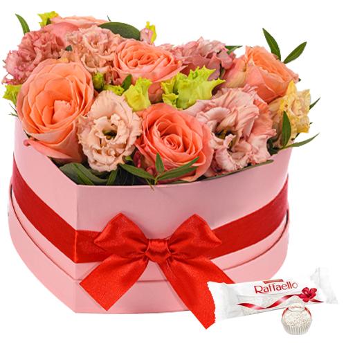 Alluring Heart Shaped Flower Box with Ferrero Raffaello