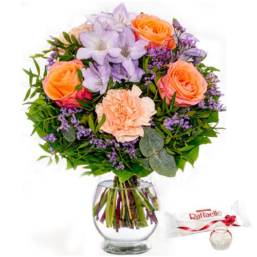 Classic Bunch of Sundry Flowers with Vase N Chocolates