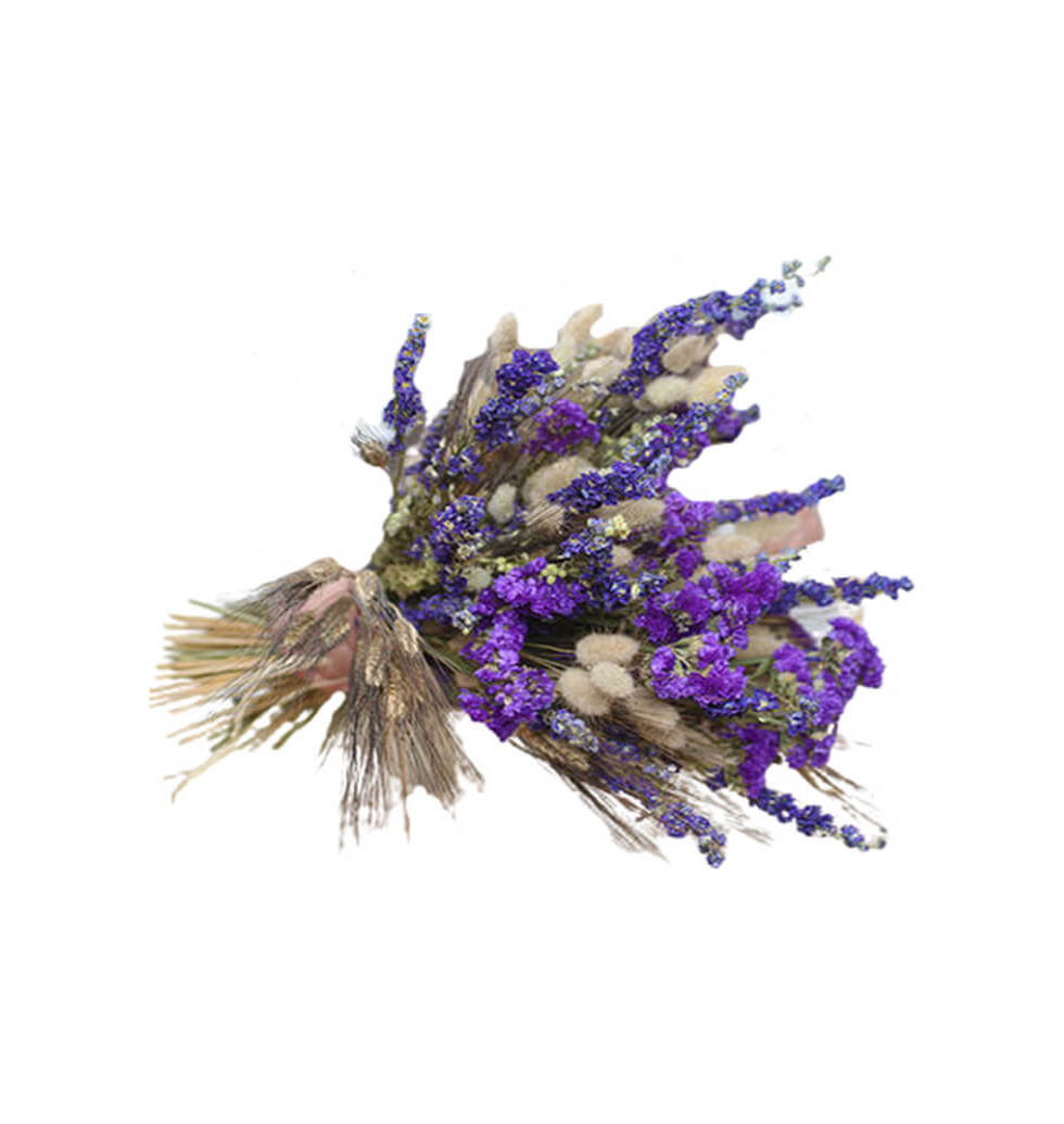 A flower arrangement that consists of sea lavender...
