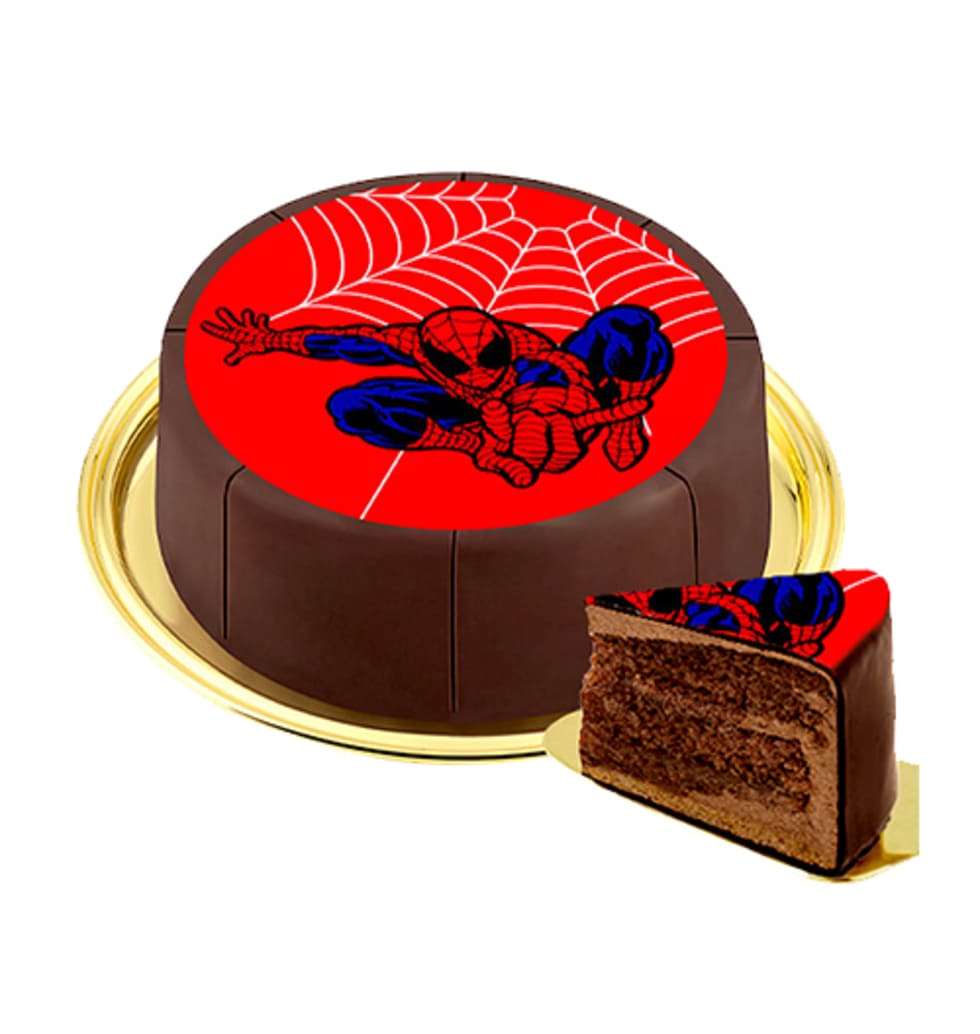A handmade confectionery cake with a Spiderman mot...