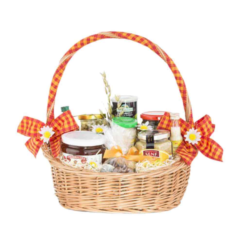 This gift basket includes traditional local treats...
