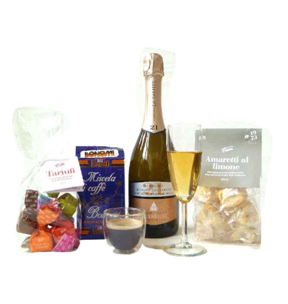 Our signature coffee or Prosecco blends in a slend...