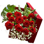 Velvet box of 12 long-stemmed roses
