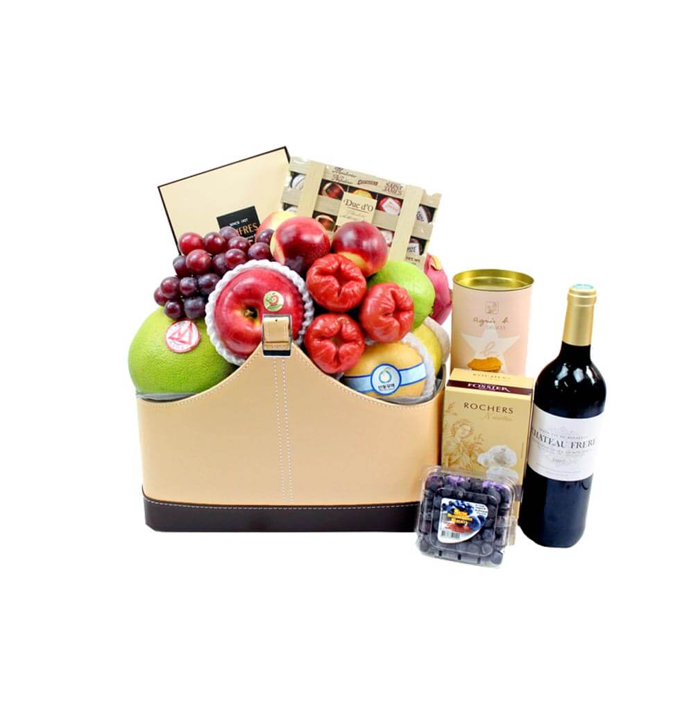 The hamper contains over 10 types of fresh fruits,...