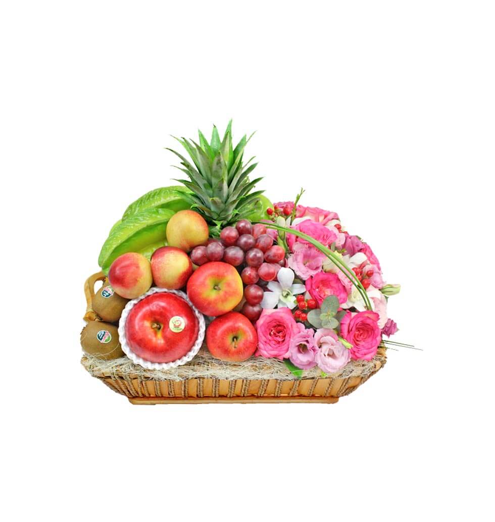 Flower Design & Fruit Gift Basket contains 8 types...