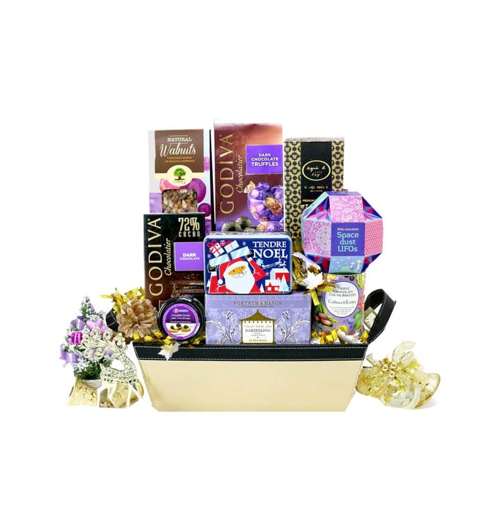 This Christmas hamper is filled with holiday treat...