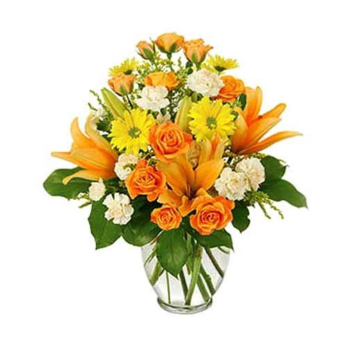 Glamorous Collection of Sun-Kissed Mixed Flowers in Vase