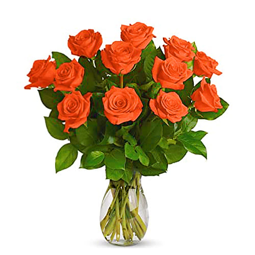 Enthusiastic Orange Roses with Vase