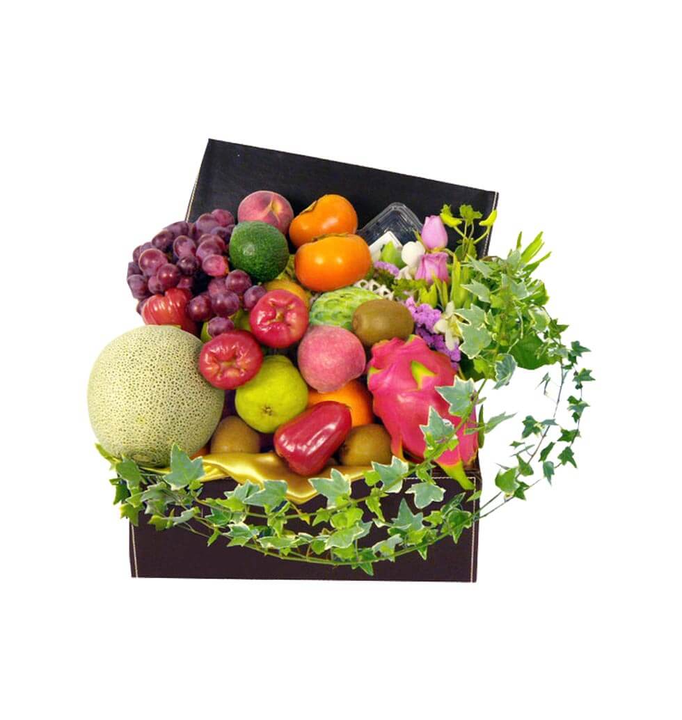 Our gorgeous premium fruit basket in a leather ham......  to Mong Kok