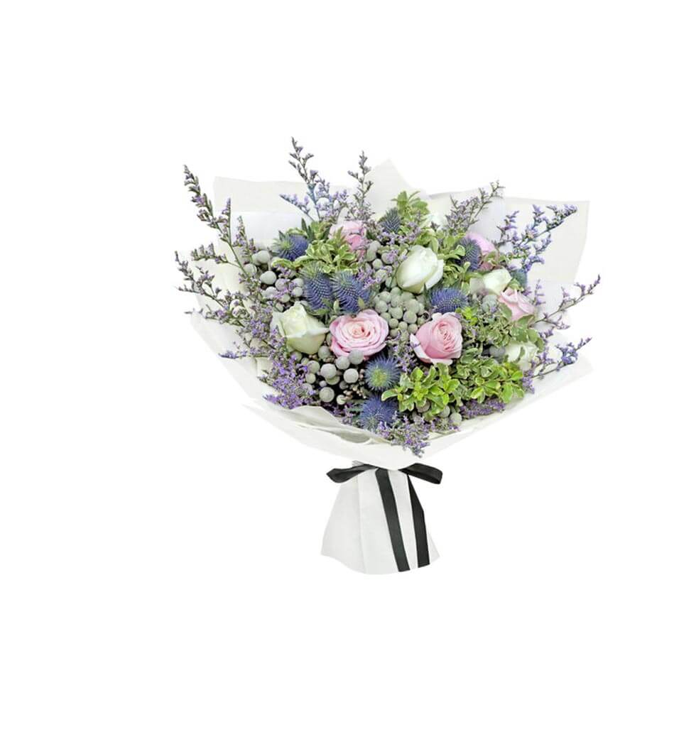 This Bouquet Gift is made of Pittosporum, Two color roses, matching greens elega...