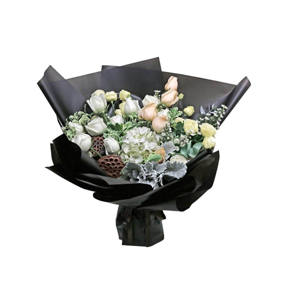 The White rose & Avalanche Rose, Champagne Eustoma, White Hydrangea, Dusty Mille...