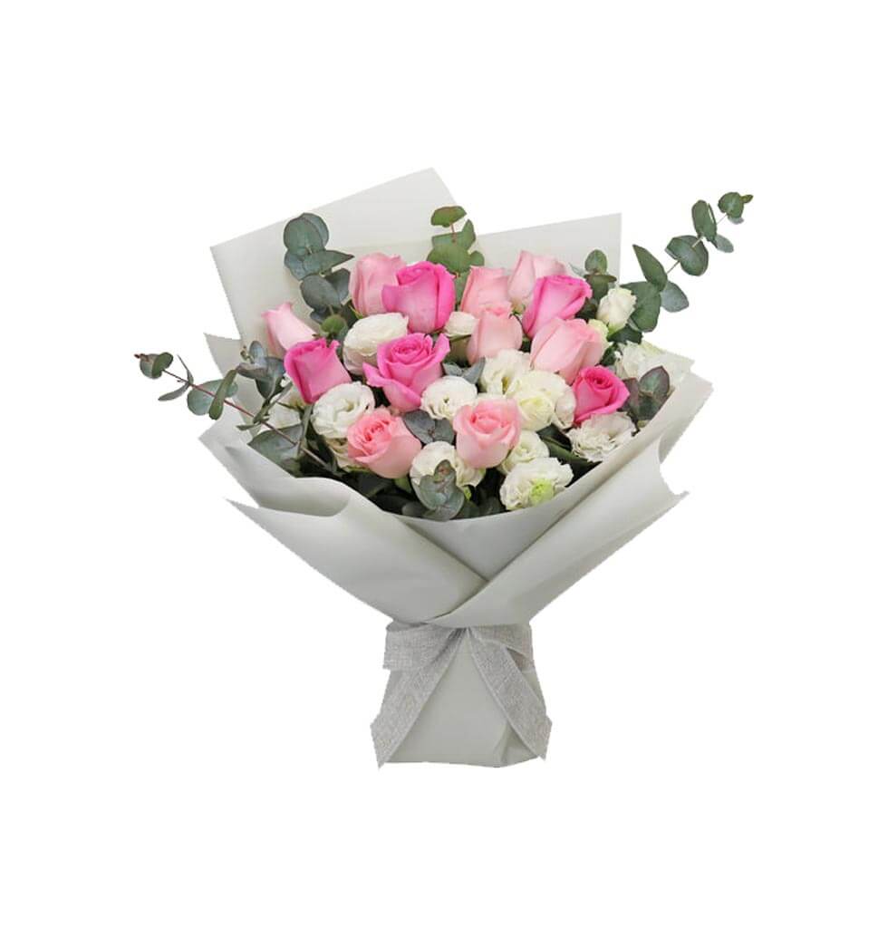 Baby Pink Roses, Pink Roses, Lisianthus and Matching greens will spread the mess...