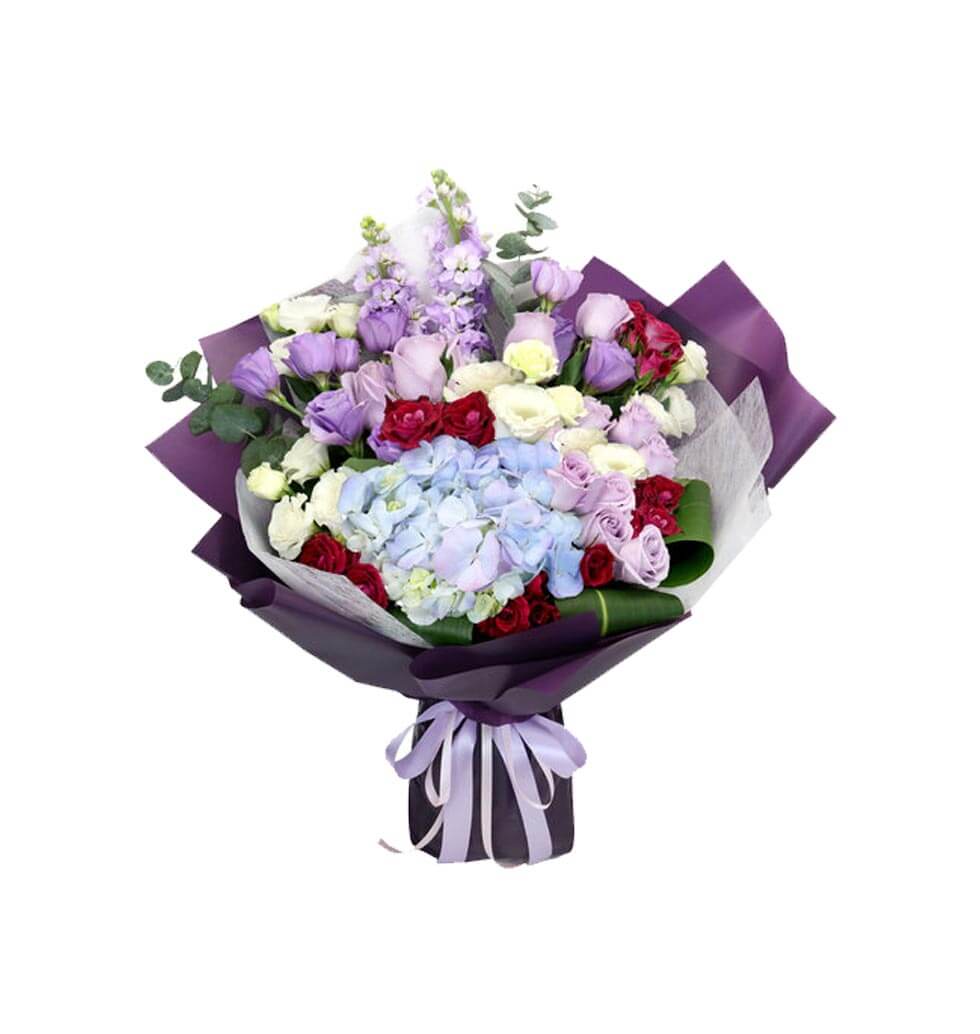 Purple roses in a bouquet