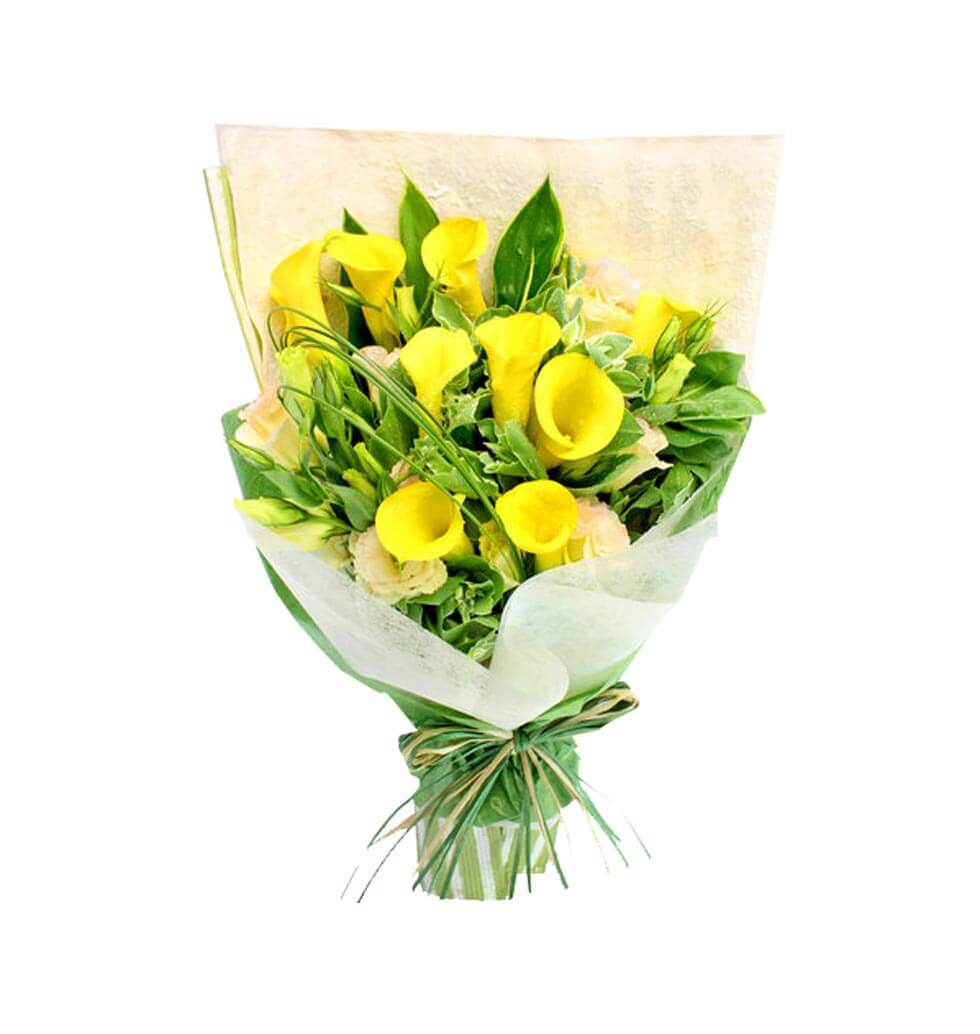 The Nine Beautiful Calla Lilies, Green Accents Bouquet brings special smiles to ...
