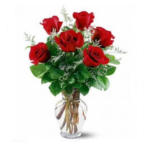 Elegant Arrangement of 6 Pink Roses Bouquet with Romantic Thrill