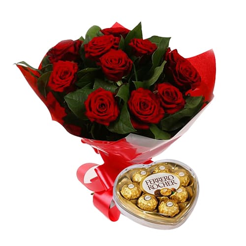 Blooming 12 Red Roses with Ferrero Rocher Chocolates