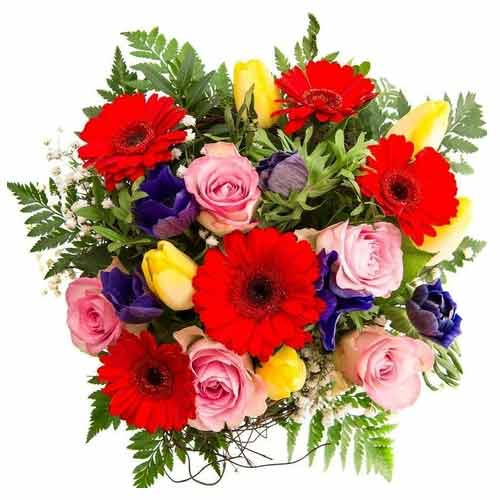 Jewel-Toned Mixed Flowers Bouquet with Warm Wishes