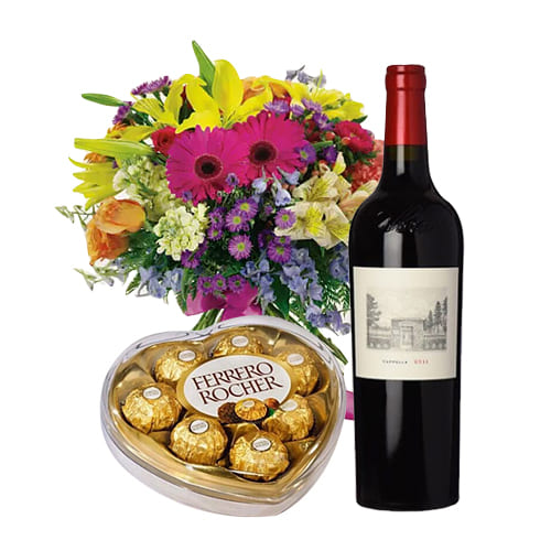 Mixed Bouquet and Sparkling Wine with Delicious Chocolate