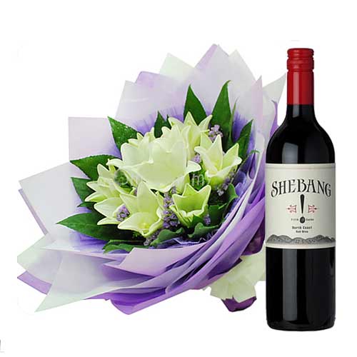 Fragrant Celebration Special 10 Lilies Bouquet with Versatile Wine Bottle