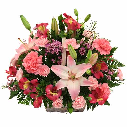 Dazzling Lily with Colorful Carnation Basket