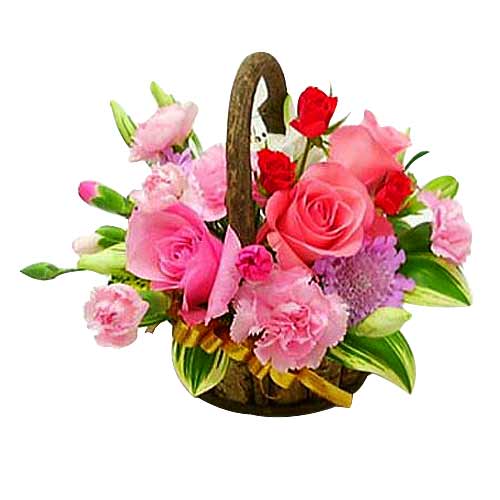 Basket of Lovely Pink Flowers