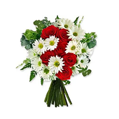 Enchanted Always and Forever 6 Luxurious Red Roses and White Daisies Bouquet