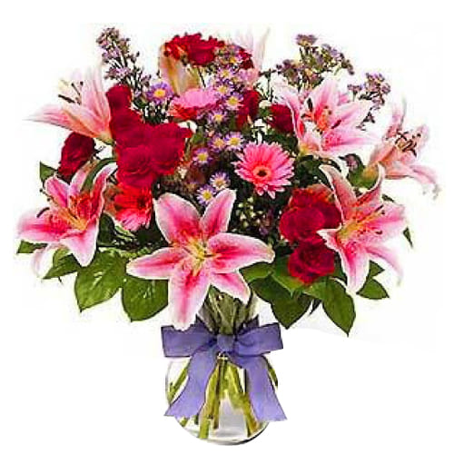 Graceful Seasonal Flowers of Multicolor in Vase