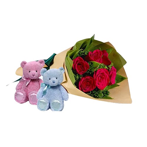Lovely Roses and Twin Teddy