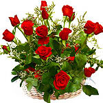 Ravishing 18 Red Roses in Basket / Vase