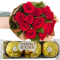 Charming 12 Red Roses Bouquet 3 Pcs. Ferrero Rocher