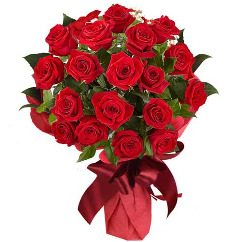 Beautiful Bouquet of 18 Red Roses and Free Heart Stick