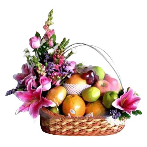 Bountiful Harvest Fruits Hamper with Flowers