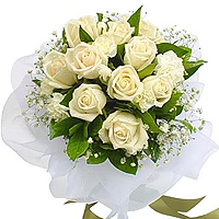 Bouquet of 10 white Roses with Baby Breath, A Harmony