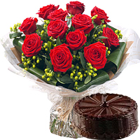Gorgeous 12 Red Roses Bouquet  Kg. Cake ( Flavours available )