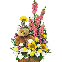 Breathtaking Pure Expressive Love Floral Arrangement with Teddy