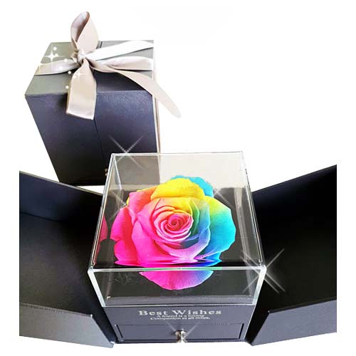 Exquisite Rainbow Rose in Acrylic Gift Box