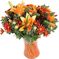 Bouquet made of fresh orange lilies, daisies and Krtmos.<br>This charming bouque...
