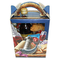 A beautiful Purim box that contain bottle of red s...