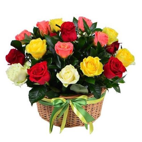 Romantic Basket with Mishmash Roses