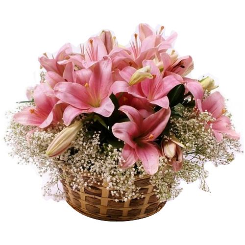 Impressive Fresh Pink Lilies Basket