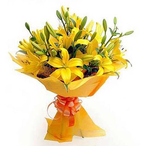 Cherished Festive Arrangement of Yellow Lilies
