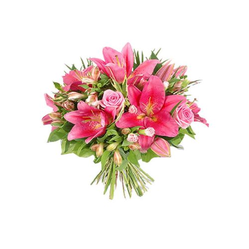 Bouquet Of Pink Roses And Liliums